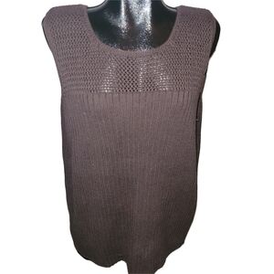 Cotton Ginny Brown Sleeveless Ribbed Knit Pullover Top L